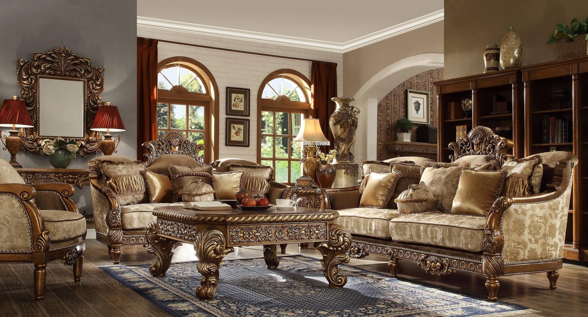 Tone màu trắng làm chủ đạo kết hợp với đồ nội thất mạ vàng đem đến sự hoàn mỹ cho không gian phòng khách 