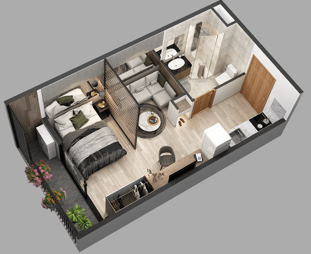 Bản vẽ nội thất 3D dành cho căn hộ chung cư có diện tích nhỏ