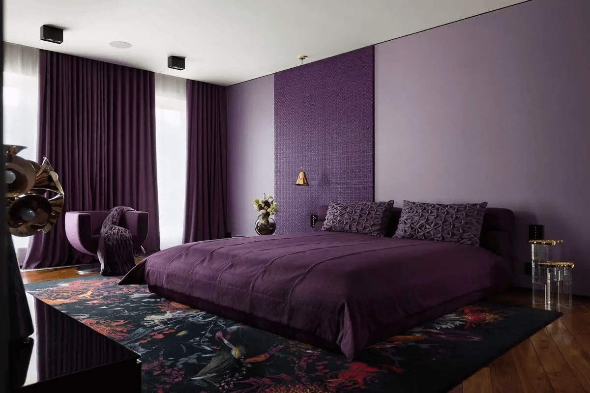 Thiết kế phòng ngủ đẹp với tông màu tím đậm