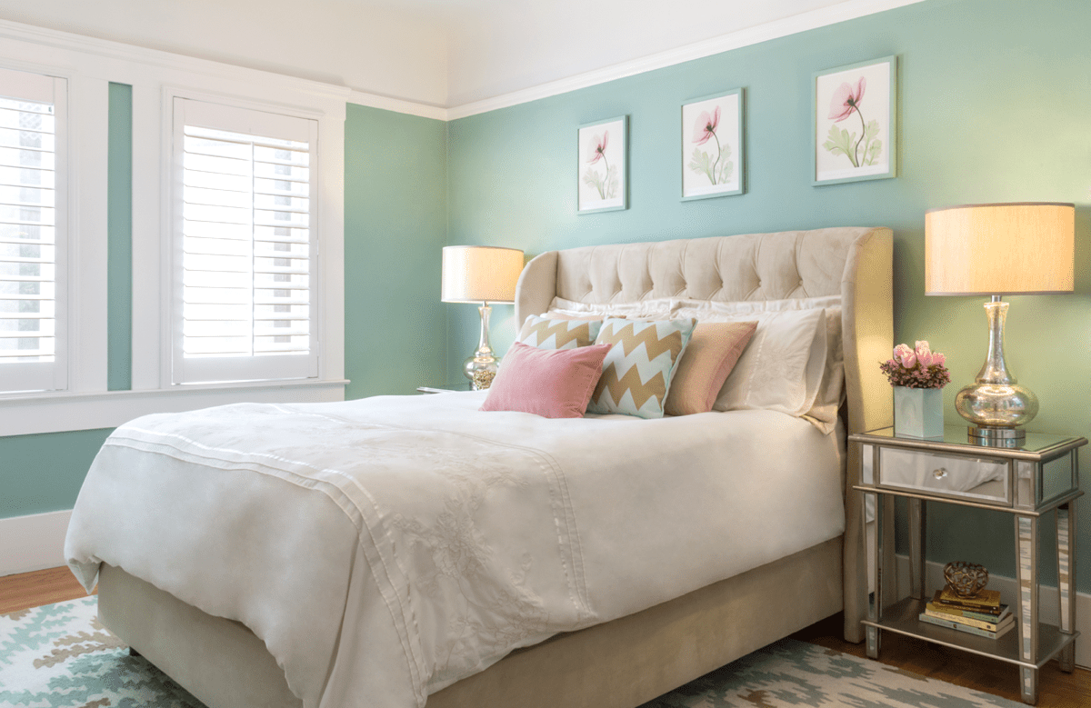Phòng ngủ với màu sắc xanh lá nhẹ nhàng