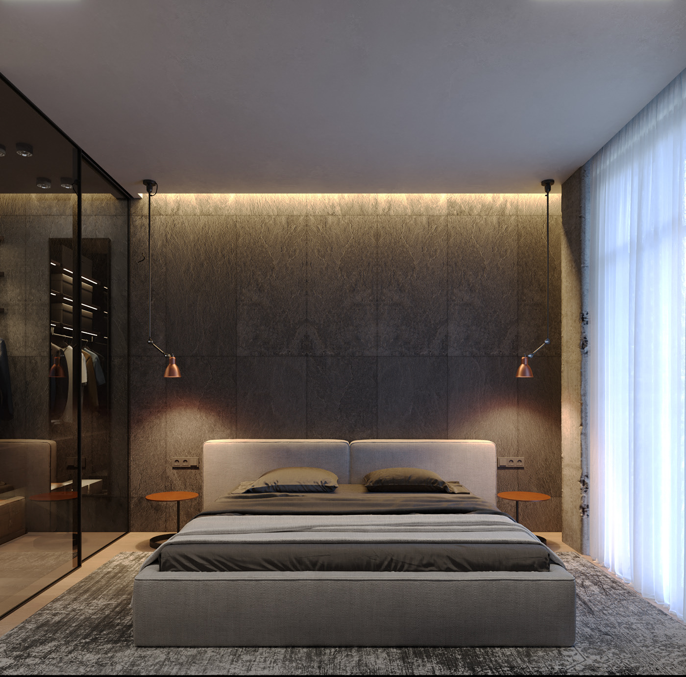 Phòng ngủ master được thiết kế đơn giản và hiện đại với ô cửa sổ lớn giúp lấy sáng tối đa