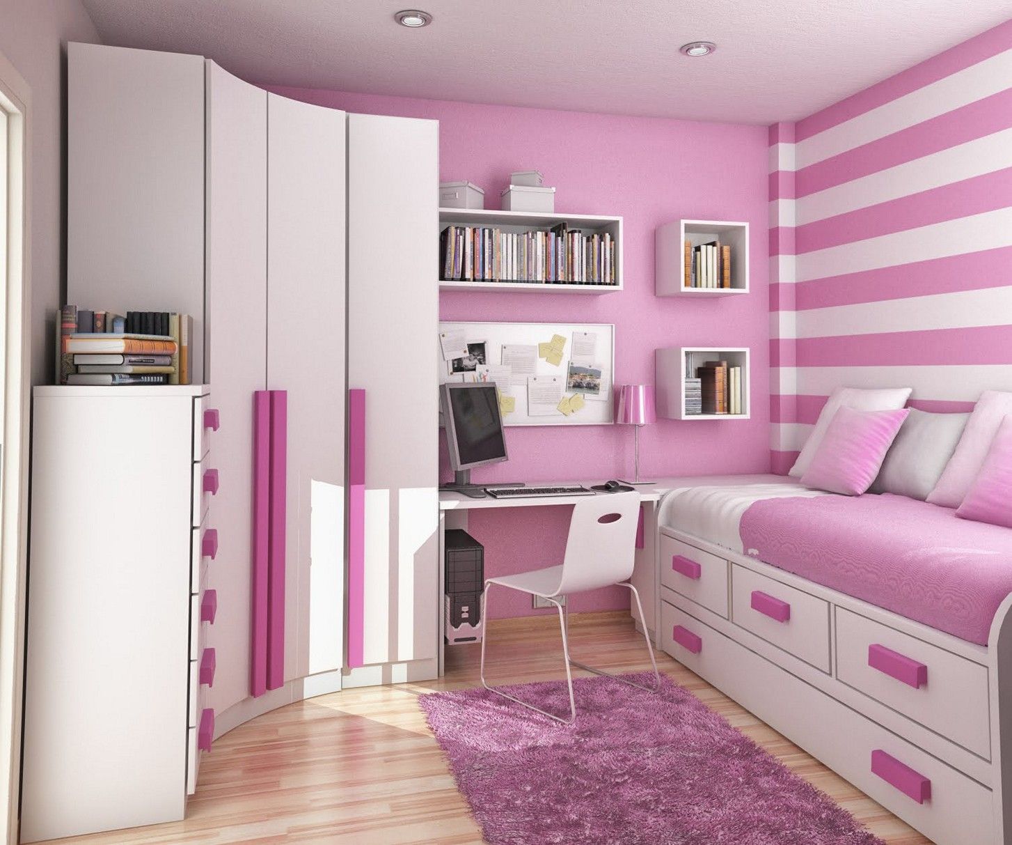 Phòng ngủ nhỏ 5m2 được thiết kế màu hồng